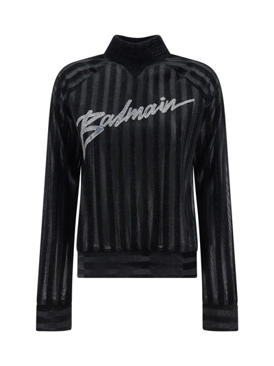 Shop Balmain Turtleneck Sweater In Noir/argent