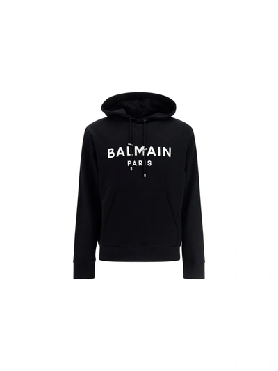 Shop Balmain Logo Hoodie In Noir/blanc