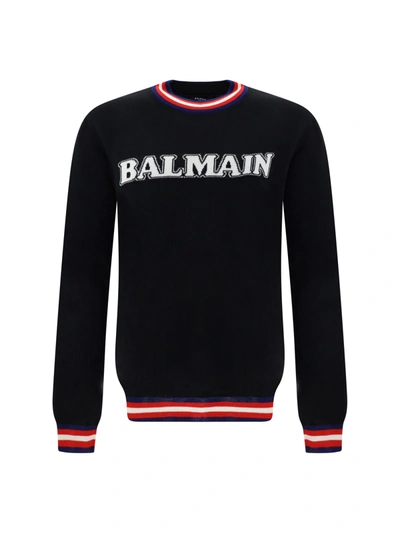Shop Balmain Knitwear In Black Wool In Noir/naturel