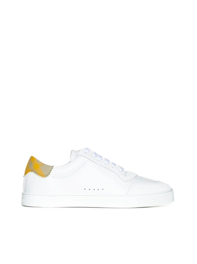 Shop Burberry White Leather Check Sneakers In Op White