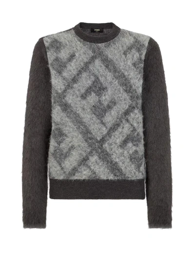 Shop Fendi Macro Ff Sweater In Peltro Flannel