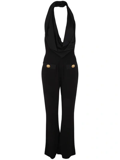 Shop Balmain Jumpsuit With Denuded Shoulders In Pa Noir