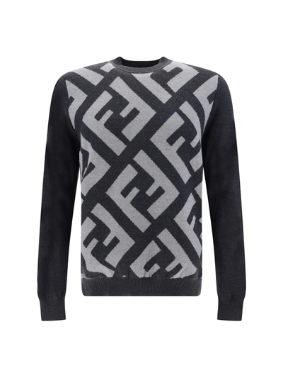 Shop Fendi Dark Gray Wool Sweater In Peltro/flannel