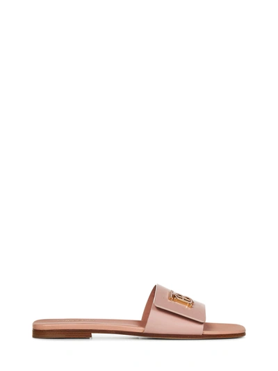 Shop Burberry Powder Pink Leather Slippers