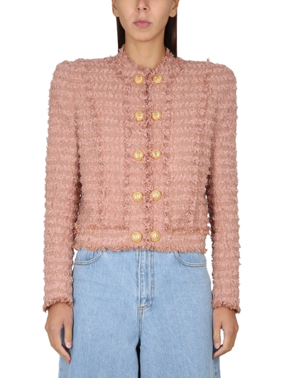 Shop Balmain Jacket With Gold Buttons In Pink