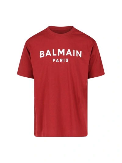 Shop Balmain Logo T-shirt In Red