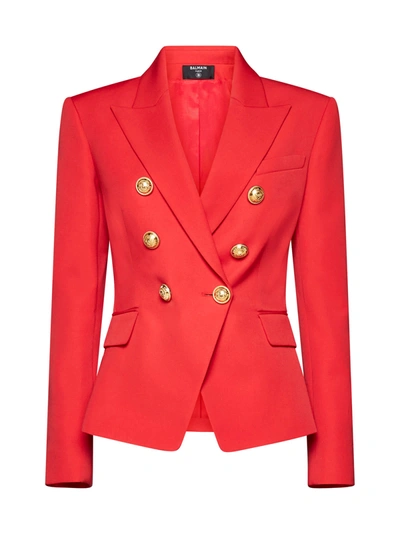 Shop Balmain 6-button Classic Jacket In Rouge Vif