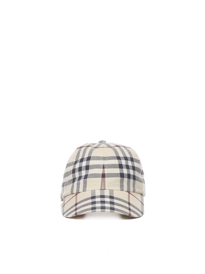 Shop Burberry Baseball Cap With Check Print In Stone