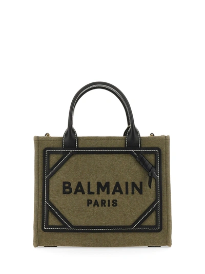 Shop Balmain B-army Small Shopper Bag In Ubk Kaki Noir