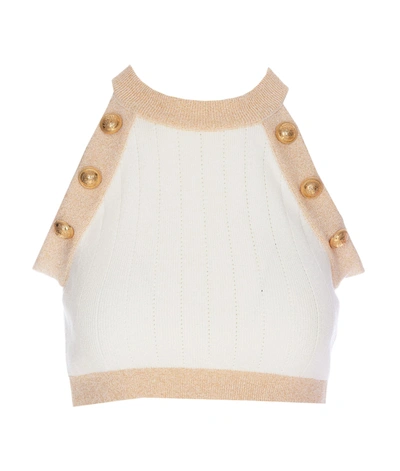 Shop Balmain Knitted Crop-top In White
