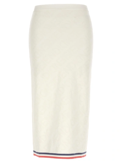 Shop Fendi Viscose Ff Midi Skirt In White