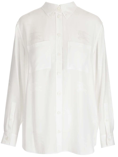 Shop Burberry Oversied Silk Shirt In White