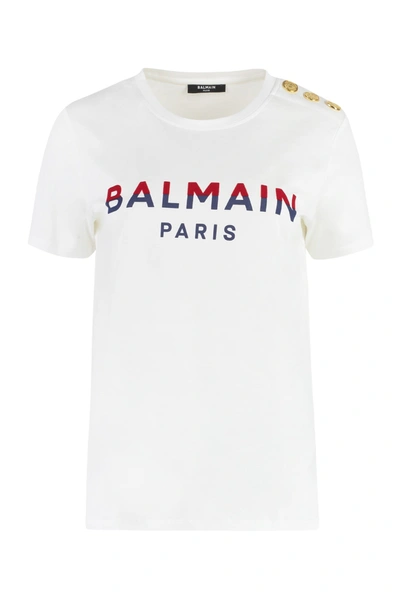 Shop Balmain Cotton Crew-neck T-shirt In White