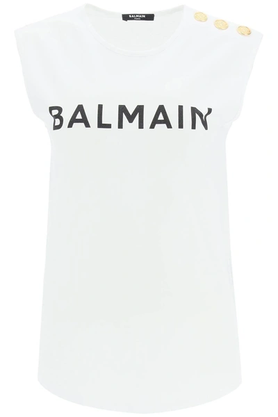 Shop Balmain Cotton Tank Top In White