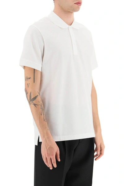 Shop Burberry Cotton Polo Shirt With Crest Embroidery In White