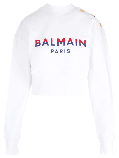 Shop Balmain Cropped Sweatshirt In White