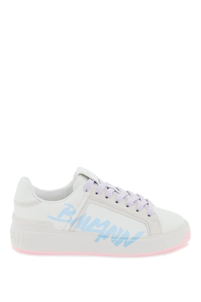 Shop Balmain B-court Sneakers In White / Light Blue