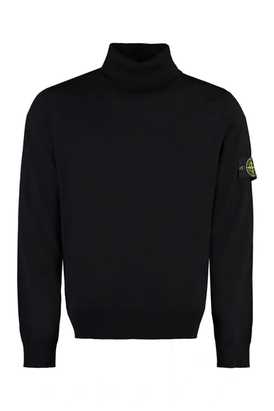 Shop Stone Island Virgin-wool Turtleneck Sweater In Black