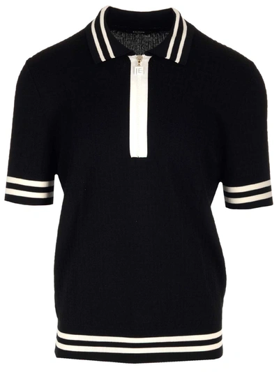 Shop Balmain Knitted Wool Polo Shirt In Black