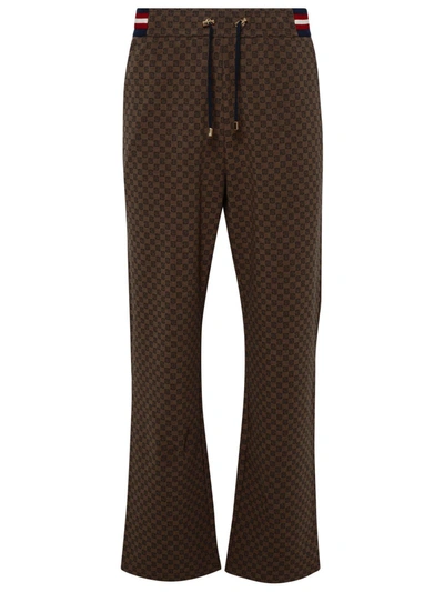 Shop Balmain Pants In Brown Polyester