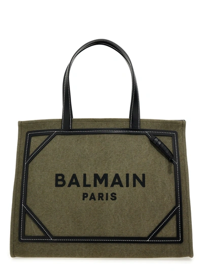 Shop Balmain B-army 42 Shopping Bag In Kaki/noir