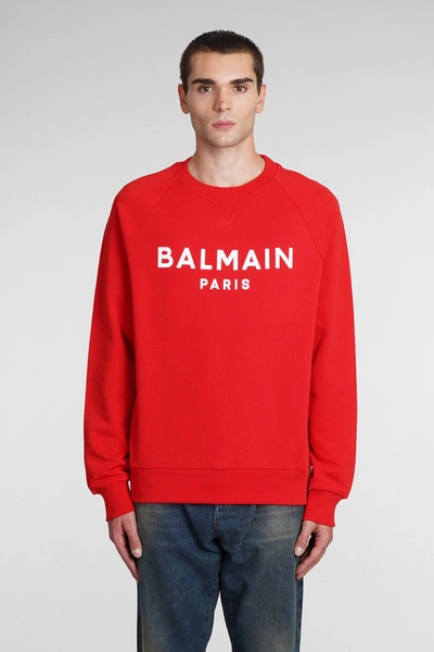 Shop Balmain Sweatshirt In Red Cotton