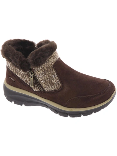 Shop Skechers Easy Going - Warmhearted Womens Suede Faux Fur Winter & Snow Boots In Gold
