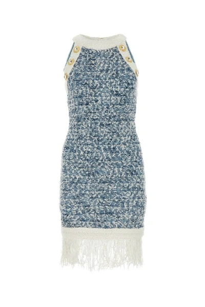 Shop Balmain Woman Light-blue Tweed Dress