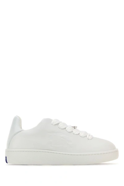 Shop Burberry Woman White Leather Box Sneakers