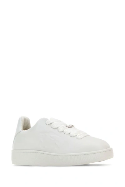 Shop Burberry Woman White Leather Box Sneakers