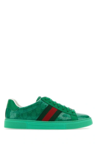 Shop Gucci Man Green Gg Crystal Fabric Ace Sneakers In Multicolor