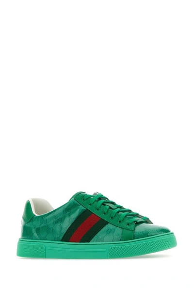 Shop Gucci Man Green Gg Crystal Fabric Ace Sneakers In Multicolor