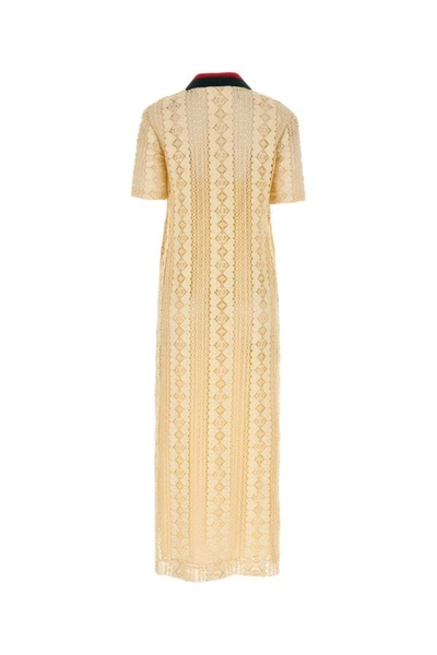 Shop Gucci Woman Cream Lace Dress In Yellow