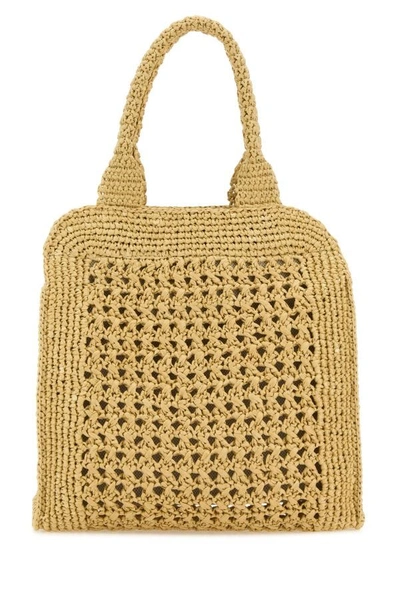 Shop Miu Miu Woman Beige Crochet Handbag In Brown