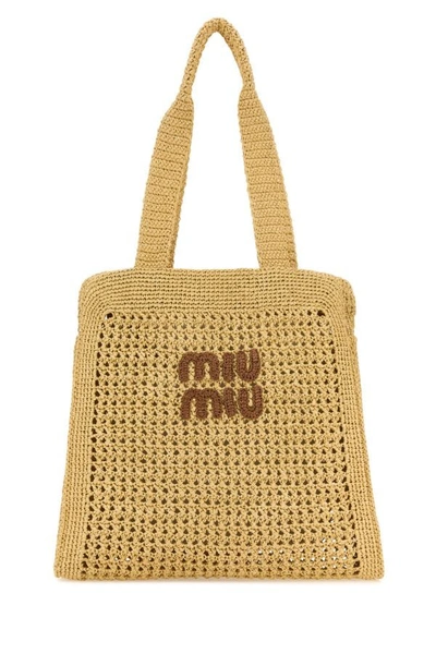 Shop Miu Miu Woman Beige Crochet Shopping Bag In Brown