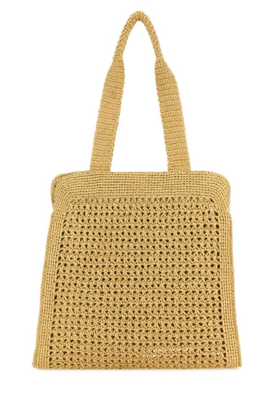 Shop Miu Miu Woman Beige Crochet Shopping Bag In Brown