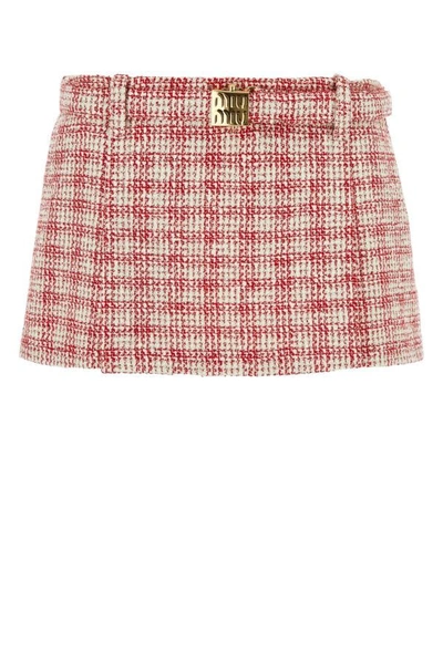 Shop Miu Miu Woman Embroidered Tweed Mini Skirt In Multicolor