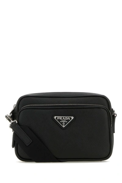 Shop Prada Man Black Leather Crossbody Bag