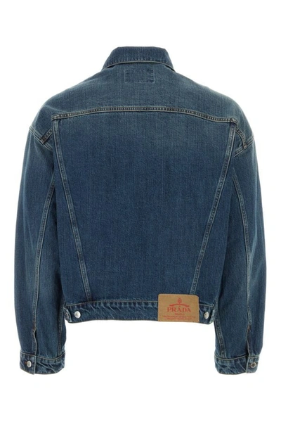 Shop Prada Man Denim Jacket In Blue