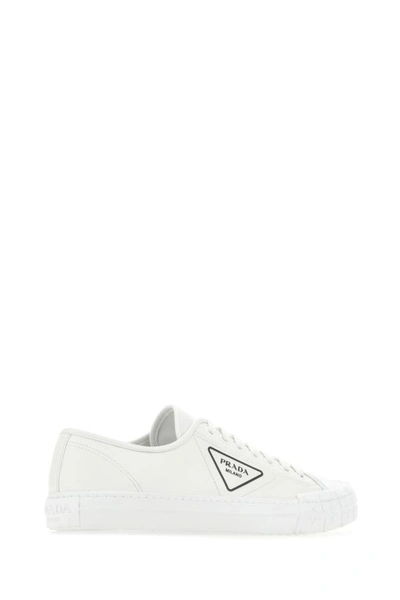 Shop Prada Man Ivory Leather Wheel Sneakers In White