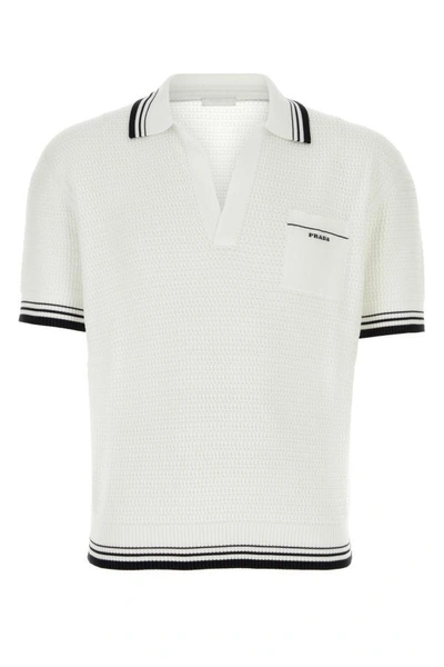 Shop Prada Man White Cotton Blend Polo Shirt