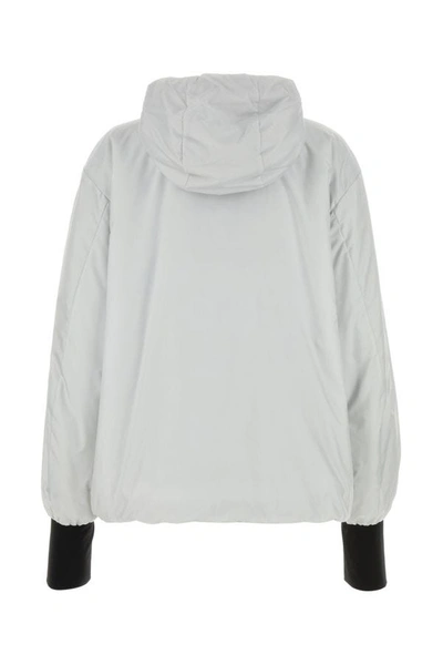 Prada Hooded Polyester Jacket With Elasticated Cuffs In Gray