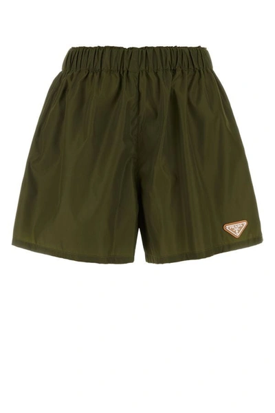 Shop Prada Woman Olive Green Re-nylon Shorts