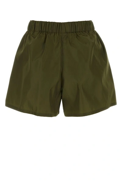 Shop Prada Woman Olive Green Re-nylon Shorts