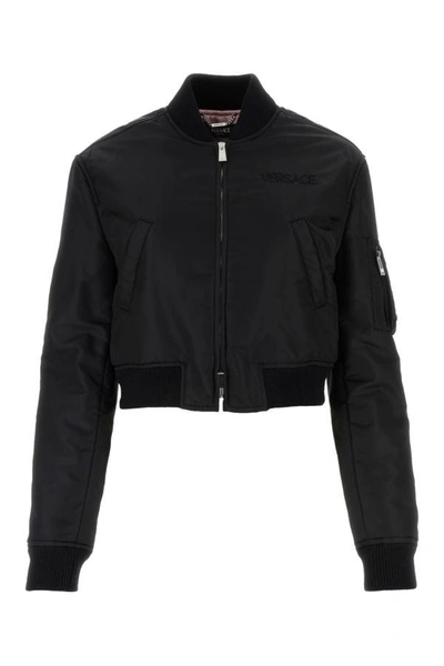 Shop Versace Woman Black Nylon Bomber Jacket