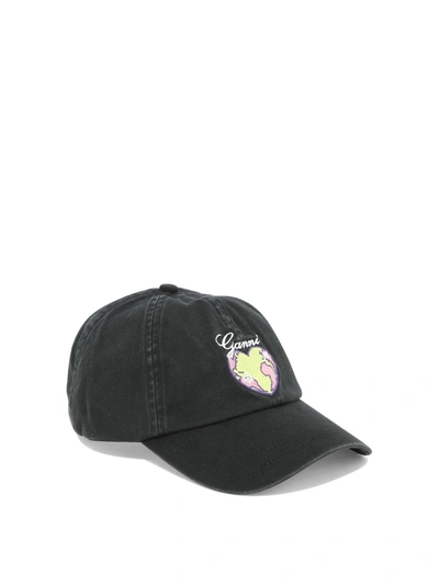 Shop Ganni Cap With Graphic Embroidery