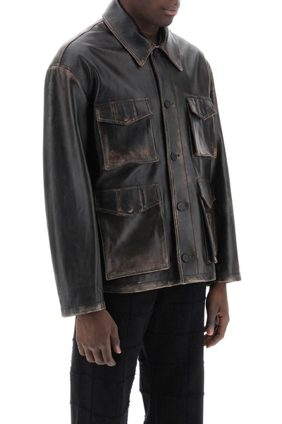 Shop Golden Goose Leone Aviator Jacket In Lived In Effect Leather