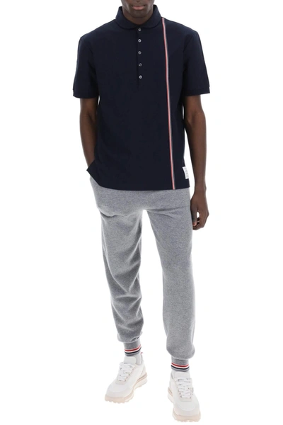 Shop Thom Browne Polo Shirt With Tricolor Intarsia