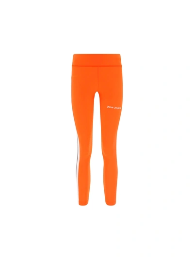 Shop Palm Angels Orange Leggings With Contrast Logo And Side Bands In Arancione