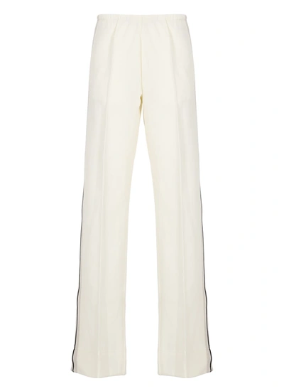 Shop Palm Angels Ivory Cotton Blend Trousers In Avorio